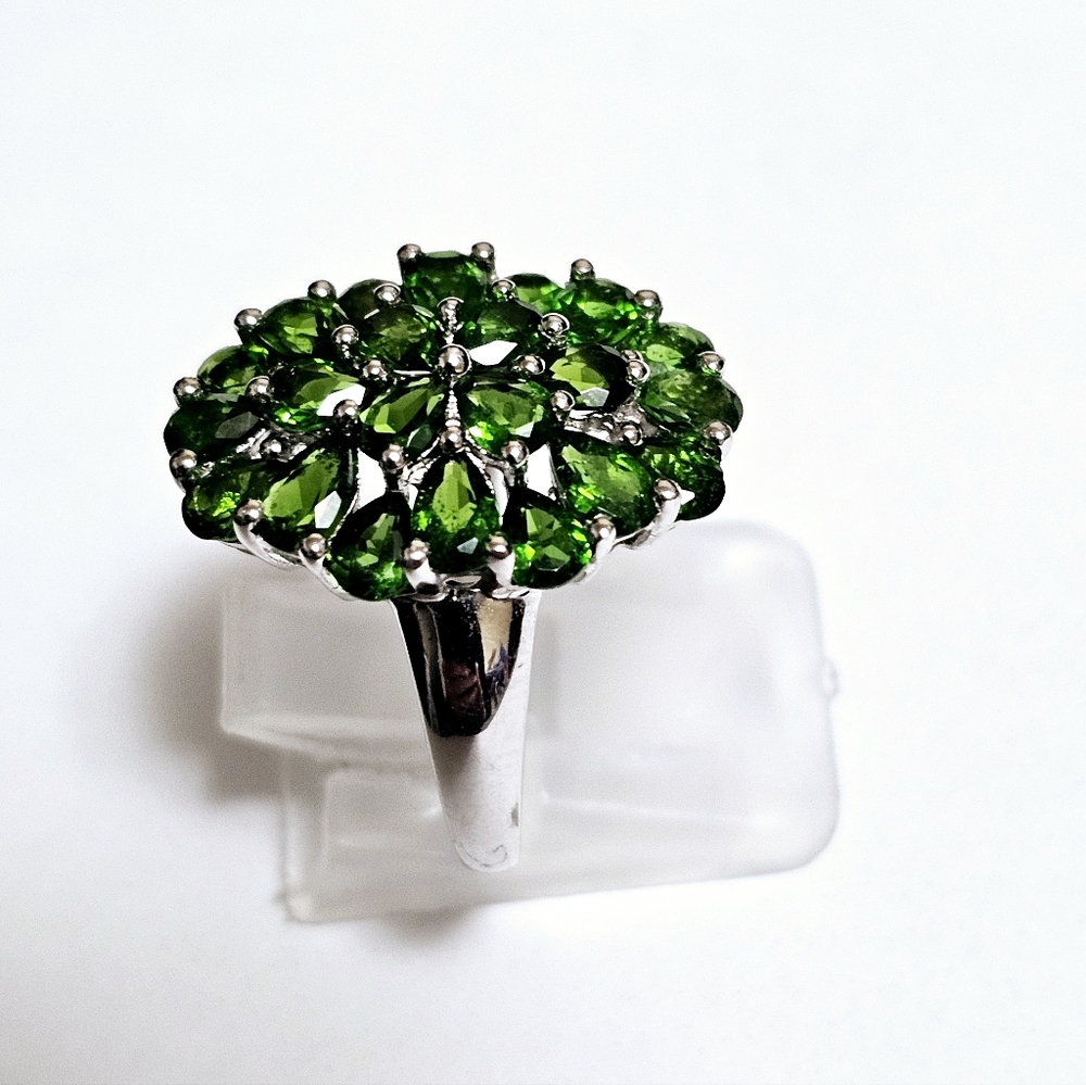 Genuine Chrome Diopside Cluster Ring in Rhodium over Sterling Silver Sz 8! - Picture 5 of 14